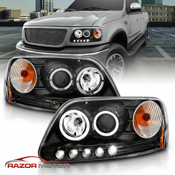 Ford F-150 F150 1997-2003 Par De Faros Negros Halo