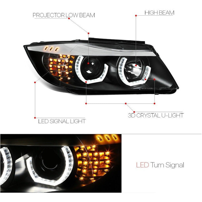 Bmw 3 Series 2009-2012 Sedan E90 Par De Faros Negros