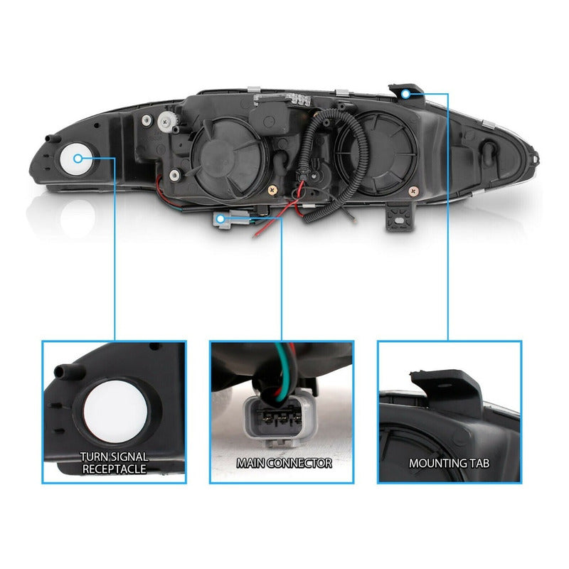 Mitsubishi Eclipse 1997-1999 Par De Faros 2 Halos Negros