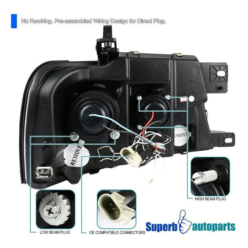 Ford F-150 04-08 Projector H.l Halo L.e.d Black Clear Amber