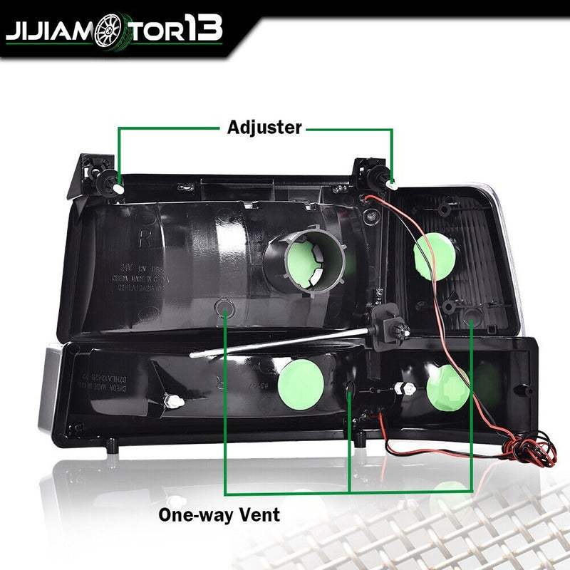 Ford Bronco F-150 92-96 Par Faros Cuartos Negros Led