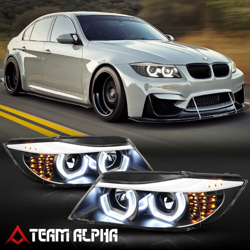 Bmw 3 Series 2009-2012 Sedan E90 Par De Faros Negros