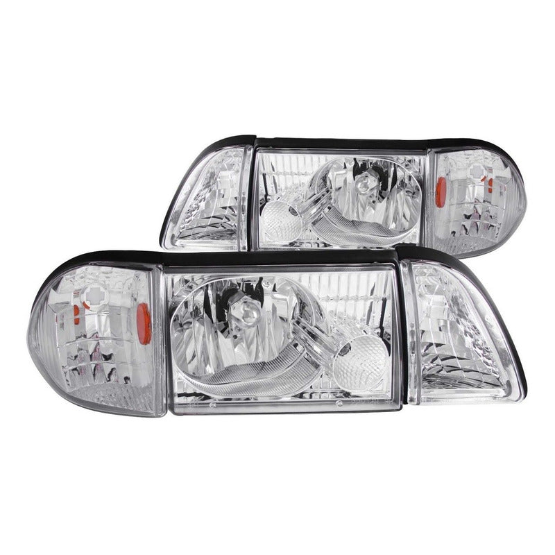 Fd Mustang 87-93 Crystal H.l Chrome Set W/corner,parking