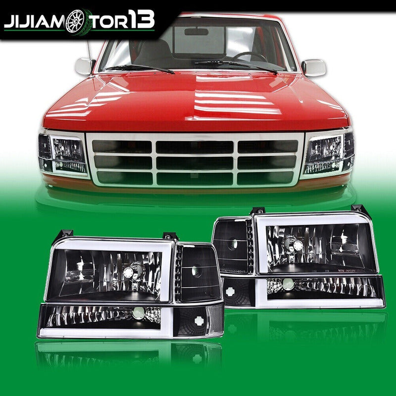 Ford Bronco F-150 92-96 Par Faros Cuartos Negros Led