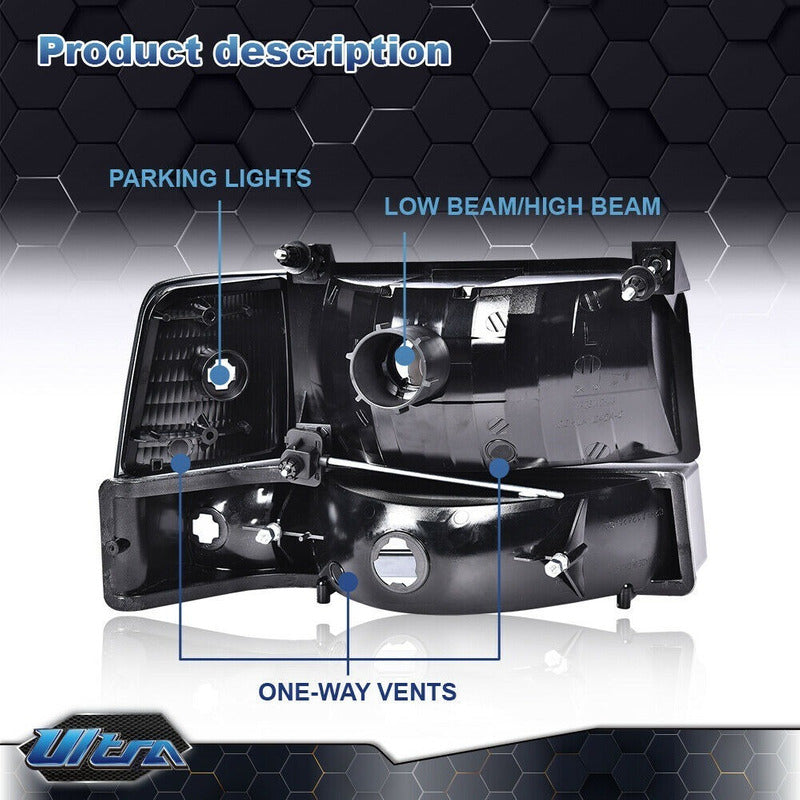 Ford F150 F-150 1992-1996 Par De Faros Y Cuartos Claros