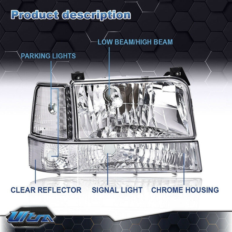 Ford F150 F-150 1992-1996 Par De Faros Y Cuartos Claros
