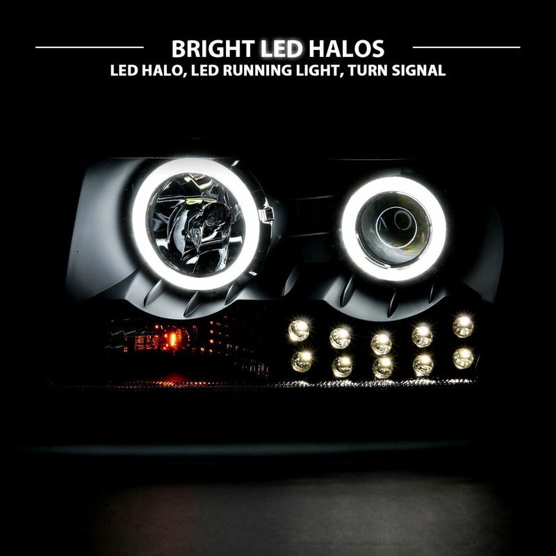 Chrysler 300 05-10 Faros Projector Halo Led Negros/claros
