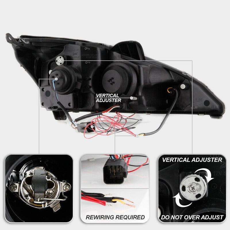 Ford Focus 00-04 Projector H.l Halo Black Clear With Led