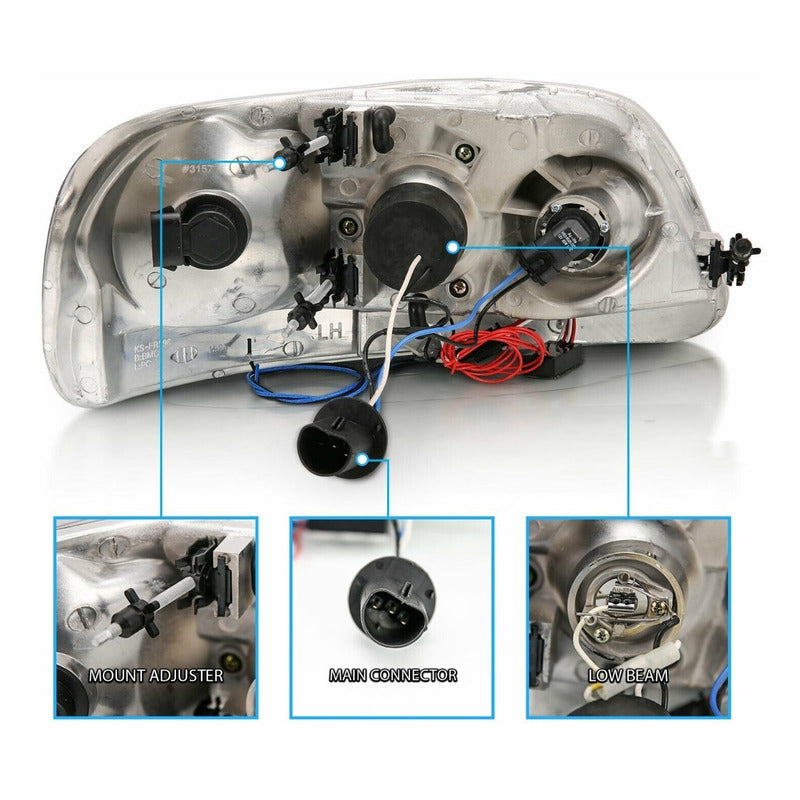 Ford F-150 F150 1997-2003 Par De Faros Negros Halo
